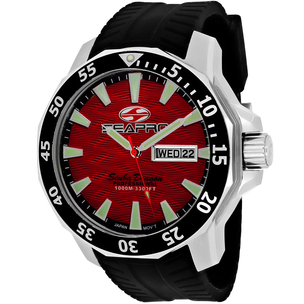 Seapro Men's Scuba Dragon Diver Limited Edition 1000 Meters Red Dial Watch - SP8317